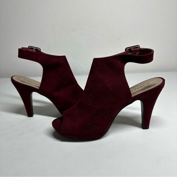 Madden Girl Burgundy Minimalist Buckle Peep Toe Stiletto Heeled Booties Size 6 - Picture 9 of 12